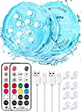 Idealife Rechargeable Submersible LED Lights with Remote, USB Color Changing Bathtub Light Waterproof Underwater Pool Lights for Inground Pool Shower Hot Tub Accessories with Magnet Suction Cups 2Pack