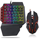 One Hand RGB Gaming Keyboard and Backlit Mouse Combo,USB Wired Rainbow Letters Glow Single Hand Mechanical Feeling Keyboard with Wrist Rest Support, Gaming Keyboard Set for Game
