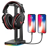 Blade Hawks RGB Headphone Stand, Gaming Headphone Stand with 2 USB Charging Ports, 3.5mm Aux Port,Headphone Holder for Gamers Gaming PC Accessories Desk