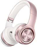Picun P26 Bluetooth Headphones Over Ear 80H Playtime Hi-Fi Stereo Wireless Headphones Girl Deep Bass Foldable Wired/Wireless/TF for Phone/TV Bluetooth 5.0 Wireless Earphones with Mic Women (Rose Gold)