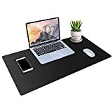 MONYES Thick Desk Pad Protector, PU Leather Desk Mat Blotters, Black Laptop Mat for Office/Home (36' x 20')