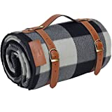 PortableAnd Extra Large Picnic & Outdoor Blanket for Water-Resistant Handy Mat Tote Spring Summer Great for The Beach,Camping on Grass Waterproof Sandproof, Black and Gray Checkered