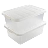Wekiog Versatile Storage Organizer Plastic Bins with Lids, White 2 Packs, 14 Quart.