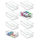 mDesign Small Plastic Bathroom Storage Container Bins with Handles for Organization in Closet, Cabinet, Vanity or Cupboard Shelf, Accessory Organizer for Hair Tools, Vitamins, or Lotion, 8 Pack, Clear