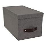 Bigso Silvia Organizational Storage Box, Canvas-Like Paper-Laminated Fiberboard with Leather Handle, Canvas Gray, 5 9 x 6 5 x 11 6 Inches