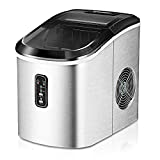 Euhomy Ice Maker Machine Countertop, 26 lbs in 24 Hours, 9 Cubes Ready in 6 Mins, Self-Clean Electric Ice Maker Compact Potable Ice Maker with Ice Scoop and Basket. for Home/Kitchen/Office.(Silver)