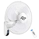 JPOWER 16 Inch Wall Mount Fan With Remote,2400CFM Mountable Oscillating Fan With 3 Speed Settings,Adjustable Tilt