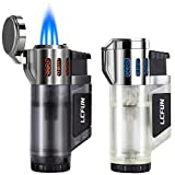 Torch Lighters 2 Pack Triple Jet Flame Butane Lighter 3 Flame Fluid Refillable Jet Lighter-Butane Not Included (Black & Silver)