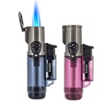 Leejie Torch Lighters Triple Jet Flame Cigar Lighter Refillable Butane Lighter 2 Pack, Butane not Included (Purple & Blue)