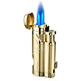 Cigar Torch Lighter with Punch Butane Refillable Lighters 2 Jet Flame Torch Strong Windproof Without Gas (Gold)