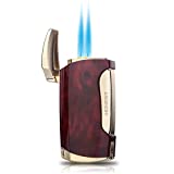 Torch Lighter Double Jet Flame Cigar Lighter (Brown Grain)