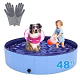 Dog Swimming Pool, RQN 48' Pet Pools for Dogs, Slip-Resistant Kiddie Pool, Foldable PVC Dog Pet Swimming Pool for Kid Baby Pet with Pet Gloves