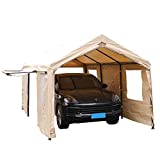 SORARA Carport 10 x 20 ft Heavy Duty Canopy Garage Car Shelter with Windows and Sidewalls, Beige