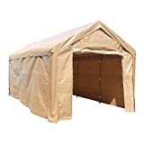 ALEKO CP1020BE Outdoor Event Carport Garage Canopy Tent Shelter Storage with Sidewalls 10 x 20 x 8.5 Feet Beige