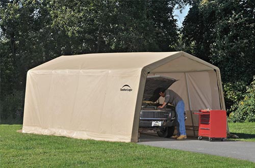 ShelterLogic 10' x 20' x 8' All-Steel Metal Frame Peak Style Roof Instant Garage and AutoShelter with Waterproof and UV-Treated Ripstop Cover