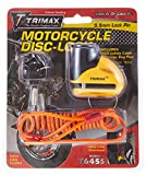 Trimax T645S Hardened Metal Disc Lock - Yellow 5.5mm Pin (Short Throat) with Pouch & Reminder Cable