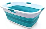 SAMMART 49L Collapsible 4 Handled Laundry Basket-Foldable Storage Container-Portable Washing Bin-Space Saving-Pet Bath Tub,Water capacity 37L (1, Bright Blue), Size : 25.4 x 18.7 x 10.25 inches