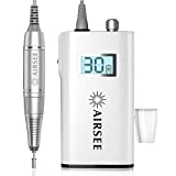 AIRSEE Rechargeable 30000RPM Electric Nail Drill Professional Portable E File Machine for Acrylic Nails Natural Extension Gel Nails Polish Cuticle, Cordless High Speed for Salon Use or Home DIY White