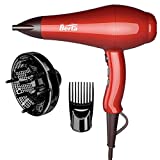 1875W Professional Hair Dryer, 3 Minute Fast Drying Infrared Blow Dryer with Diffuser & Comb & Concentrator, Negative Ionic Salon Hairdryer AC Motor with 2 Speed and 3 Heat Setting Red