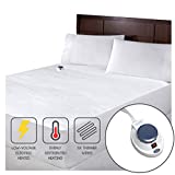 SoftHeat Smart Heated Electric Mattress Pad with Safe & Warm Low Voltage Technology, Dobby Stripe, Twin, White