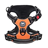 PoyPet No Pull Dog Harness, No Choke Front Lead Dog Reflective Harness, Adjustable Soft Padded Pet Vest with Easy Control Handle for Small Medium Large Dogs(Orange,L)