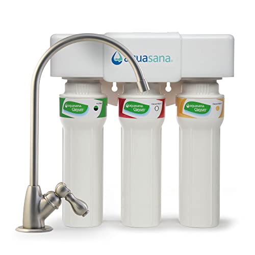 Aquasana 3-Stage Max Flow Claryum Under Sink Water Filter System - Kitchen Counter Claryum Filtration - Filters 99% Of Chlorine - Brushed Nickel Faucet - AQ-5300+.55