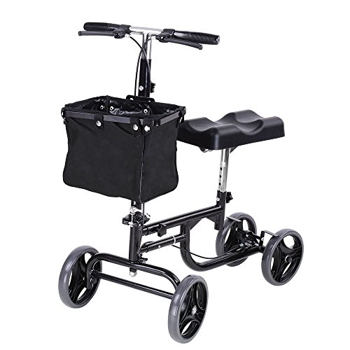 AW Heavy Duty Steerable Foldable Knee Walker Scooter Mobility Alternative Crutches Wheelchair Basket