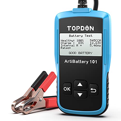 TOPDON AB101 Car Battery Tester 12V Car Battery Load Tester on Cranking Charging Systems, 100-2000 CCA Automotive Alternator Analyzer for Cars/SUVs/Light Trucks with Flooded AGM Gel Types
