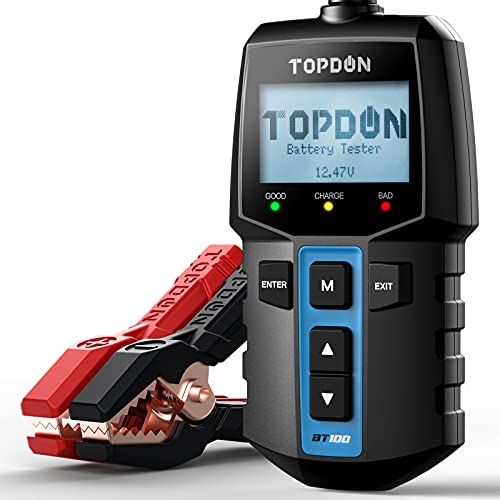 TOPDON Car Battery Tester BT100 12V Automotive 100-2000CCA Battery Health Faults, Alternator Analyzer, Load Cranking Tester for DIYers, Auto Repair Shops, 4S Stores, Battery Manufactures