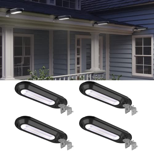 ROSHWEY Solar Gutter Lights, Bright Backyard Fence Lights Outdoor Waterproof 200LM Patio Security Lamp for Eaves, Garage, Yard, Sign, Porch (Pack of 4, Cool White Light)