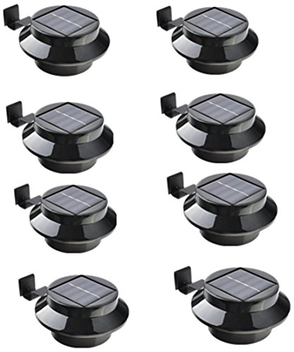 8 Pack Deal - Falove Outdoor Solar Gutter LED Lights - Black Sun Power Smart Solar Gutter Night Utility Security Light