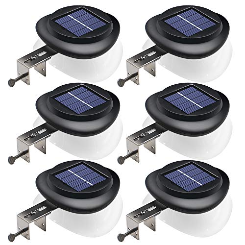 DBF Solar Gutter Lights Upgraded 9 LED Outdoor Waterproof Fence Post Lights Dark Sensing Auto On/Off Solar Deck Lights for Eaves Garden Backyard Patio, ( 6 Pack -Cool White)