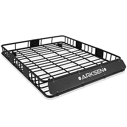 ARKSEN 64 x 50 Inch Prefect-Wide Universal Roof Rack Cargo Basket Full-Size Truck SUV Top Luggage Holder Carrier Storage 150 Lbs Capacity Heavy Duty Steel Construction - Black