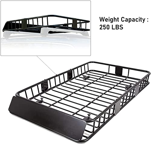 7BLACKSMITHS Black Roof Rack Cargo Basket Carrier Rack with 64' x 39' x 6'' Universal Extension Car Top Luggage Holder SUV Truck Cars