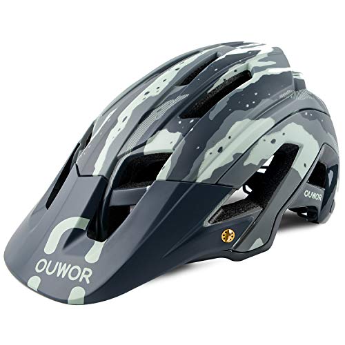 Road & Mountain Bike MTB Helmet for Adult Men Women Youth, with Removable Visor and Adjustable Dial (Camouflage Green)