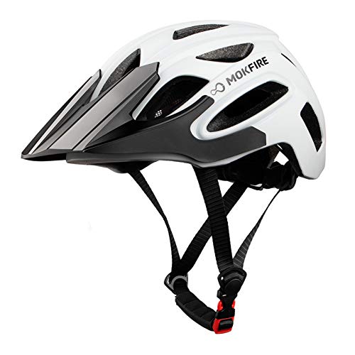 MOKFIRE Bike Helmet for Adults Men Women with USB Light & Visor, Bicycle Cycling HelmetsRoad and Mountain Biking, Adjustable Size 21.26-24 Inches (White)