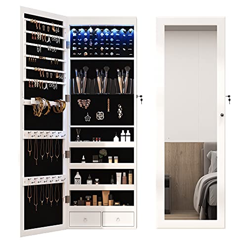 8 LED Lights Lockable Full mirror jewelry organizer wall mounted/door mounted Jewelry Box For Women/jewelry cabinet jewelry armoire with mirror/full length mirror hanging mirror 6180
