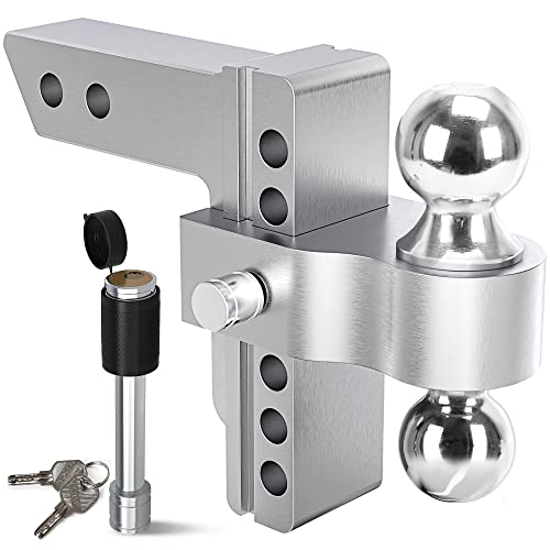 YITAMOTOR Adjustable Trailer Hitch Ball Mount, Fits 2-Inch Receiver, 6-Inch Drop Hitch w/Forged Aluminum Shank, 2-Inch and 2-5/16-Inch Combo Stainless Steel Tow Balls with Double Pin Key Locks