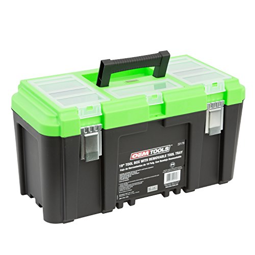 OEMTOOLS 22179 19 Inch Tool Box Set with Removable Tool Tray, Black and Green, 19 Inch Intermediate Tool Box Organizational System for Any Garage