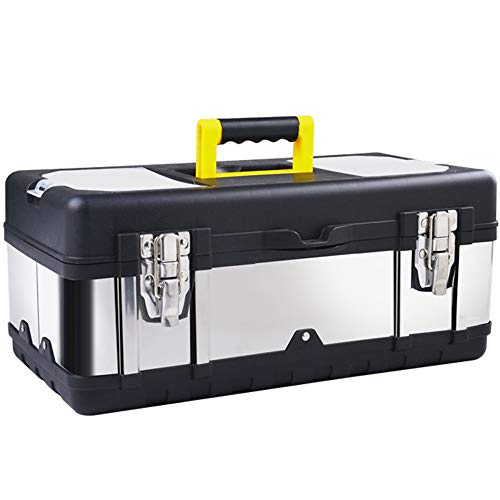 16-inch Tool Box Stainless Steel Consumer Storage with Removable Tool Tray Organizer and Tool boxes for Tool or Craft Storage,Locking Lid and Extra Storage.