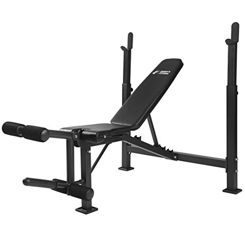 Day 1 Fitness Olympic Weight Bench with Leg Developer Attachment for Strength Training and Powerlifting - Reclining Workout Bench with Leg Extension