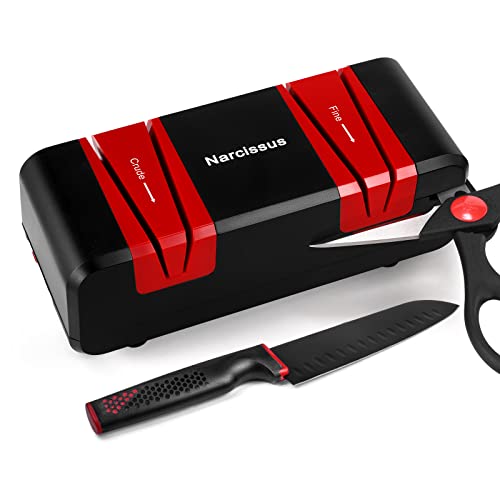 Narcissus Knife Sharpener, 90W Professional Electric Knife Sharpener for Home, 2 Stages for Quick Sharpening & Polishing, Can Sharpen Scissors & Slotted Screwdriver, with Replaceable Wheels
