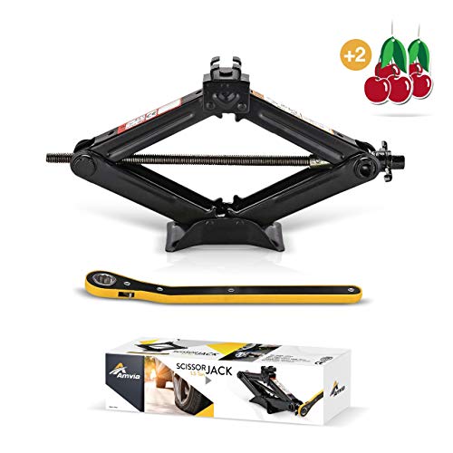 AMVIA Scissor Jack for Car - 1.5 Ton (3,300 lbs) | Car Jack Kit - Tire Jack | Portable, Ideal for SUV and Auto - Smart Mechanism with Ratchet | Heavy Duty Material