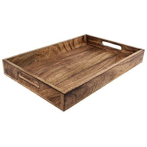GoCraft Handmade Classic Wooden Tray Medium Size | Serveware Kitchen Accessories Tray - 15'