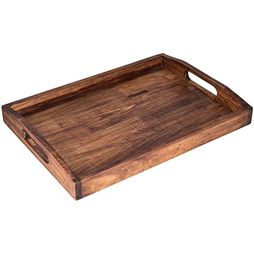 DECORLUXES Large Serving Tray Wooden Rustic 16.54 x 11.81 x 1.96 Inch with Handles Fruit Food Breakfast Coffee Cupcake Decorative Dinner Party