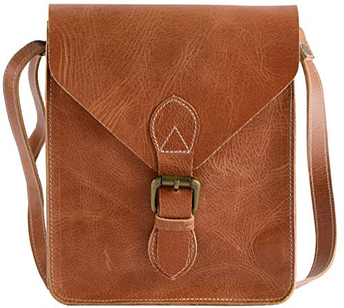 Hide N Craft Full Grain Genuine Leather Crossbody Bag for Men and Women Crossover HandBag, Mini Shoulder, Vintage with Adjustable Strap, Unisex Purse (8.5x10x3.5 inches) - Brown