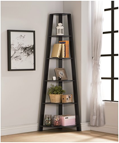RAAMZO Cappuccino Finish Wood Wall Corner 5-Tier Bookshelf Bookcase Accent Etagere