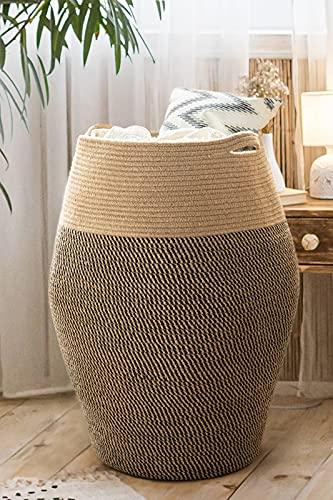 Goodpick Tall Laundry Hamper | Woven Jute Rope Dirty Clothes Hamper Modern Hamper Basket Large in Laundry Room, 25.6' Height