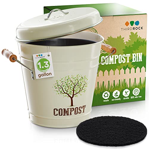 Third Rock Kitchen Counter Compost Bin – 1.3 Gallon Compost Pail with Inner Liner – Indoor Compost Bin – Includes Charcoal Filter