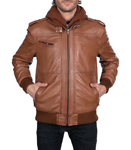 Z8 Justin Leather Bomber Jacket for Men - Detachable Hood Mens Leather Jacket